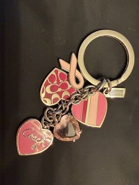 Coach nwot BCA Pink Heart Charm Key Ring purse charm SILVERTONE